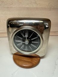 Franklin & Murphy Oxford 1868 Desktop Clock, Square Blk Face On Wood Base