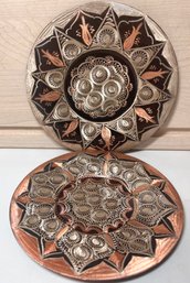 Turkish Etched And Carved  Copper  Plates/wall Hangings (Set Of 2)