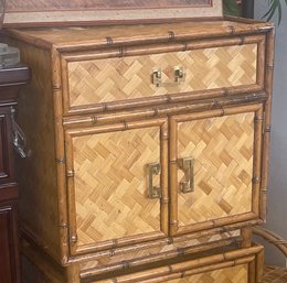 Fabulous Mid Century Modern Bamboo/rattan Nightstand, Dovetailed Drawer, 2 Doors, Brass Hardware***