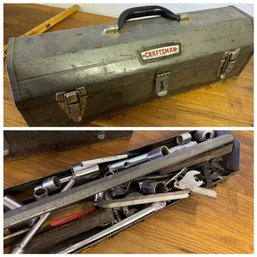 Vintage Craftsman Lockable Tool Box With Socket Wrench And Steel Wrenches