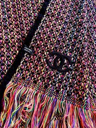 CHANEL Woven Wool And Cashmere Scarf With Interlocking CC Logo