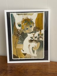 Awesome Original Watercolor, ' Me And My Pal Whitney'.  Signed:Pat Morse.  17 X 21