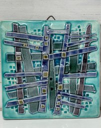 Israel Signed Mid Century Modern Art Tile, Signed By  Gofer ( Avraham) Abstract, Art Deco