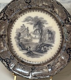 Antique Flow Plate: John Alcock Cobridge Plate, Vincennes Pattern, Transferware