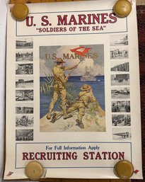 UPDATED  WWI 1917 Marine Recruitment Poster About 38.5 X 28.5 Inches