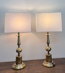 Pair Of Gorgeous MCM Brass Lamps(Stiffel?) With Newer Shades.