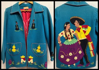 Vintage Mexican Souvenir By La Mexicana Jacket Paired With Red Talbart Shirt M/L