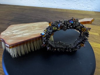 Vintage Brush With Pearly Pink Design And Magnetic Clasp Beaded Bracelet