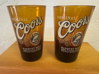 Original Coors Brown Glass Banquet Beer Pint Glass Set Of Two