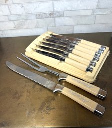 MCM Sheffield Royal Carving Set With 6 Oxhead Stainless Steel Knives In Case