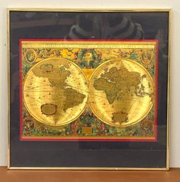 Old World Map Manifestation, Dbl Matted And Framed 18 X 18