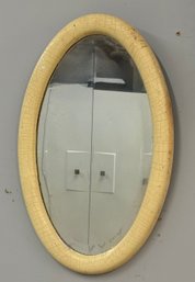 Antique Framed Oval  Beveled Mirror  W/ Crackled Paint Frame, Wood Back, Heavy