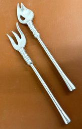 Vintage Sculptural Aluminum Salad Severs, Engraved LUNA, 14 Long X 2.5 Wide