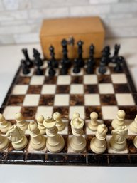 Vtg  Stylish Chess Set- Complete With Pieces In Wood Box