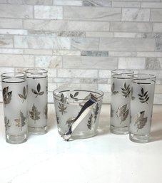 MCM Libby Falling Leaves Glassware And Ice Bucket