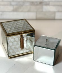Two Mirrored Trinket Boxes Both With Lids