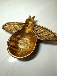 Gold Toned Cast Iron Bumblebee Trinket Dish. 6.5 Wide X 8 Long