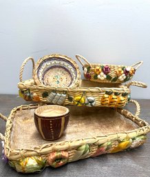 Mid Century Modern Raffia Baskets/casserole Carriers.