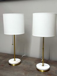 Gold Tone Lamps(2) With Marble Bases, Modern/minimalist, Look New