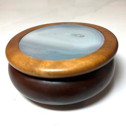 Wood Turned Lidded TrinKet Jar With Agate Inlay Top: Gorgeous