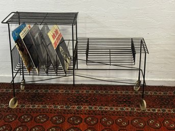 Mid Century Black Wire Record / Vinyl Storage Rack On Wheels
