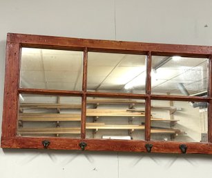 Vtg Window Framed Mirror With Hooks, Great Entryway Decor!