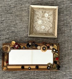 Vintage Looking Button Inspired Framed Art & Mirror