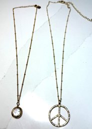 Dainty Pendant Necklaces X 2, Peace Sign And Fresh Water Pearl