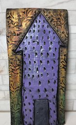Fabulous Folk Art Ceramic Plaque:  'Purple House'