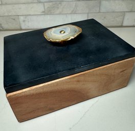 Decorative Stone Lidded Wood Box 7 X 5 X 3
