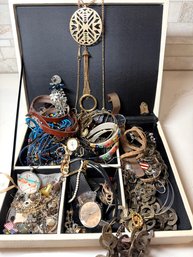 Fabulous Leatherette Jewelry Box Filled With Goodies And Treasure