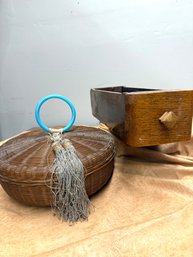 Vintage Sewing  Essentials: Tasseled Basket & Sewing Machine Drawer