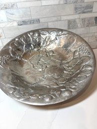 Gorgeous Etched And Carved Pewter Serving Bowl: Lg- 13.5 Diameter X 2.75 High