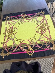 Vintage Herme Style  Equestrian Themed Scarf  With Belts Buckles & Stirrups