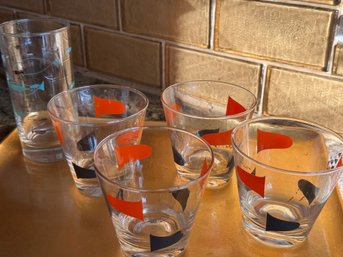 MCM Barware Glasses -some Wear - Use Um Love Um One Highball Four Lowball