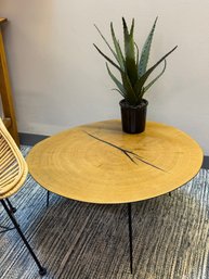 Amazing Metal Faux Wood Cross Cut Side Or Coffee Table With Hammer Style Spiky Legs