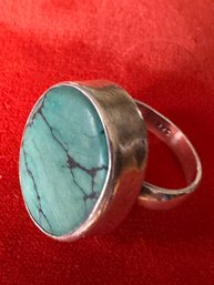 Artisan Silver And Turquoise Ring About Size 7
