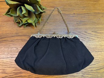 Vintage Little Black Bag With Gold Chain Handle And Clasp