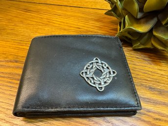 Soft Black Leather BiFold Wallet With Celtic Cross