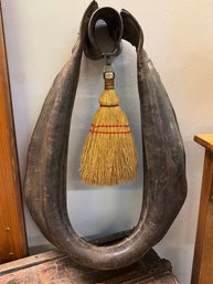 Large Leather Antique Horse Collar And Whisk Broom Decore