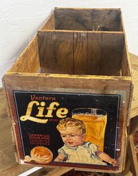 Vintage Wooden Crate Featuring Advertising For Ventura Life Beverages