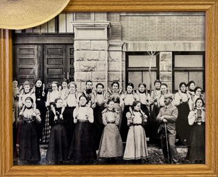 Vintage B&W Photo Of Women's Wooden Weight Workout With Coach