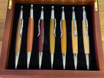 Set Of Seven Wood Turned Ink Pens Casino Gift Box