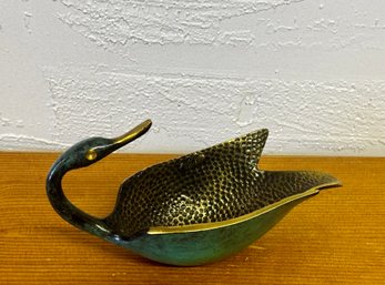 Vintage Hammered Brass Swan Trinket Dish
