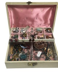 Vintage Two-Tier Jewelry Box Filled With Goodies