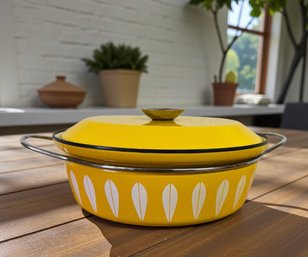 Vintage Catherineholm Lotus Yellow Enamel Braising Pan With  Lid