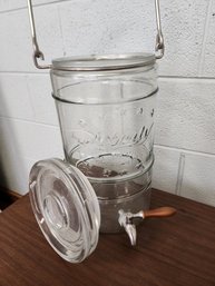 Fabulous Thick Glass Liberty Beverage Dispenser With Spout And Wood Handle