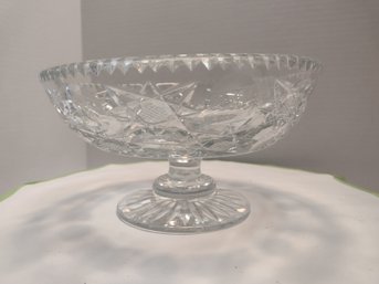 VTG Crystal Clear Cut Glass Etched Pedestal  Dish Bowl