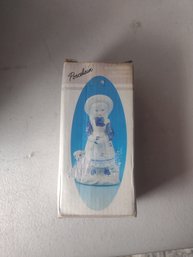 Vintage Girl Figurine Dressed In Light Blue ,1960 White Little Lamb Figurine