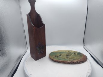 Old Wood Hanging Box And Painted Wood Plaque